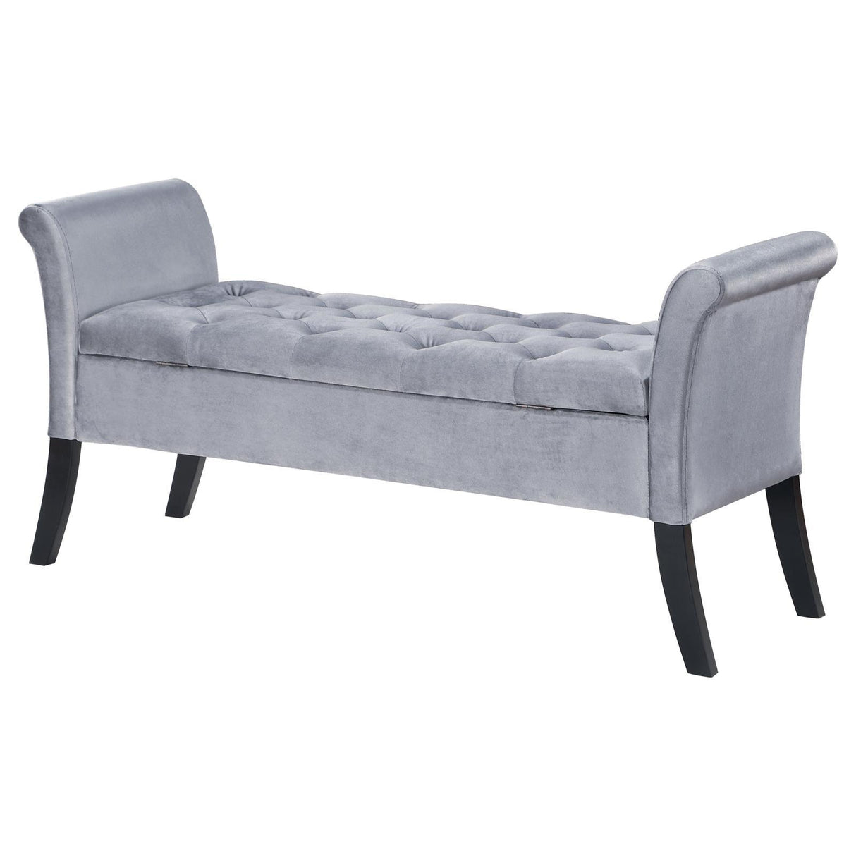 Farrah Silver and Black Upholstered Rolled Arms Storage Bench by Coaster at Eve Furniture