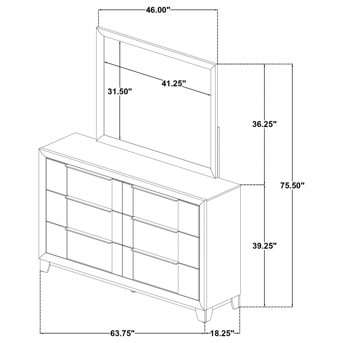 Farre Dark Brown 6-Drawer Dresser with Mirror by Coaster at Eve Furniture