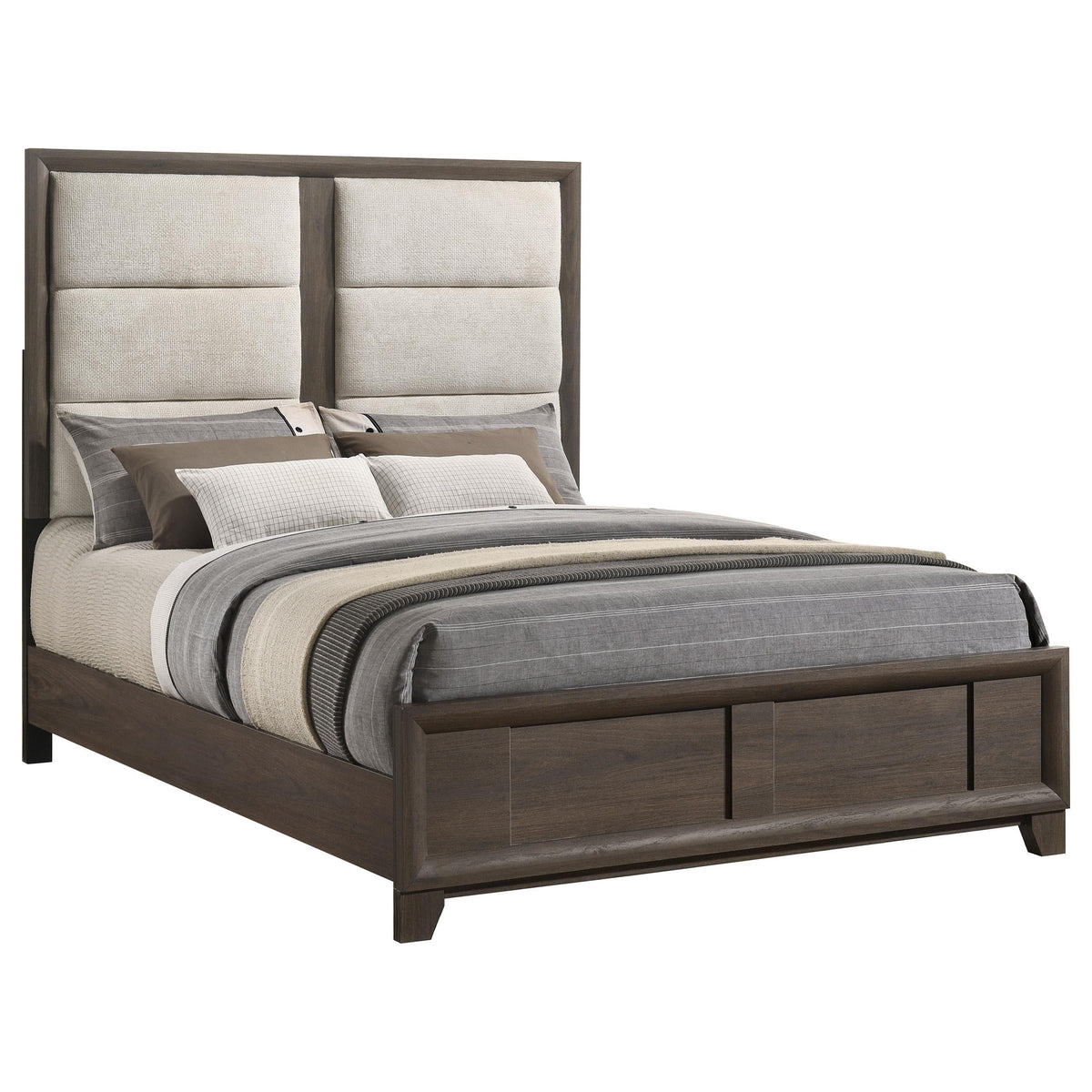 Farre Dark Brown/Beige Eastern King Upholstered Platform Panel Bed by Coaster at Eve Furniture