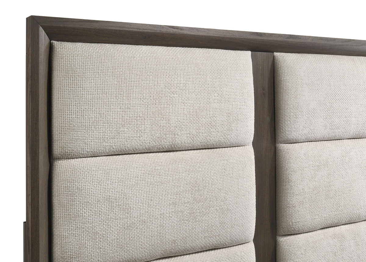 Farre Dark Brown/Beige Eastern King Upholstered Platform Panel Bed by Coaster at Eve Furniture