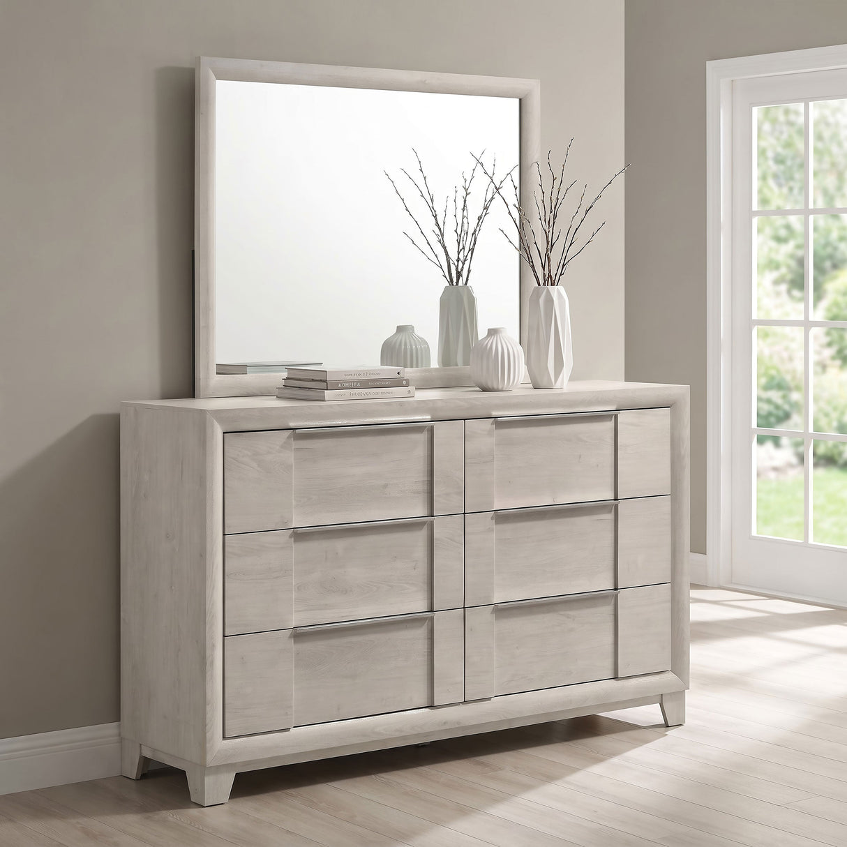 Farre Washed Grey 6-drawer Dresser With Mirror by Coaster at Eve Furniture