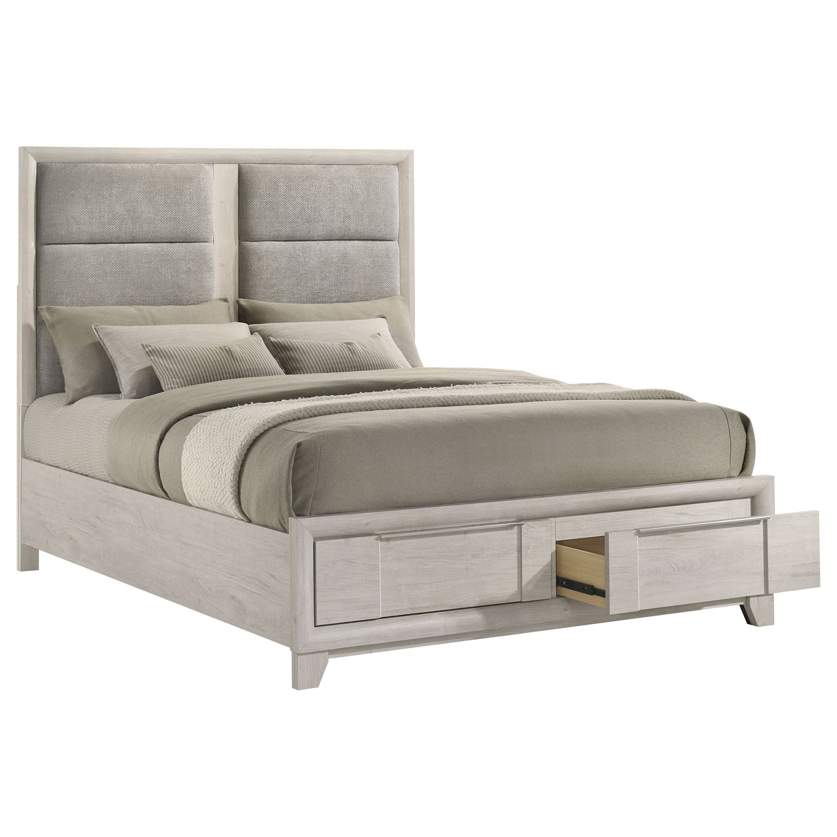 Farre Washed Grey Queen Upholstered Storage Platform Bed by Coaster at Eve Furniture