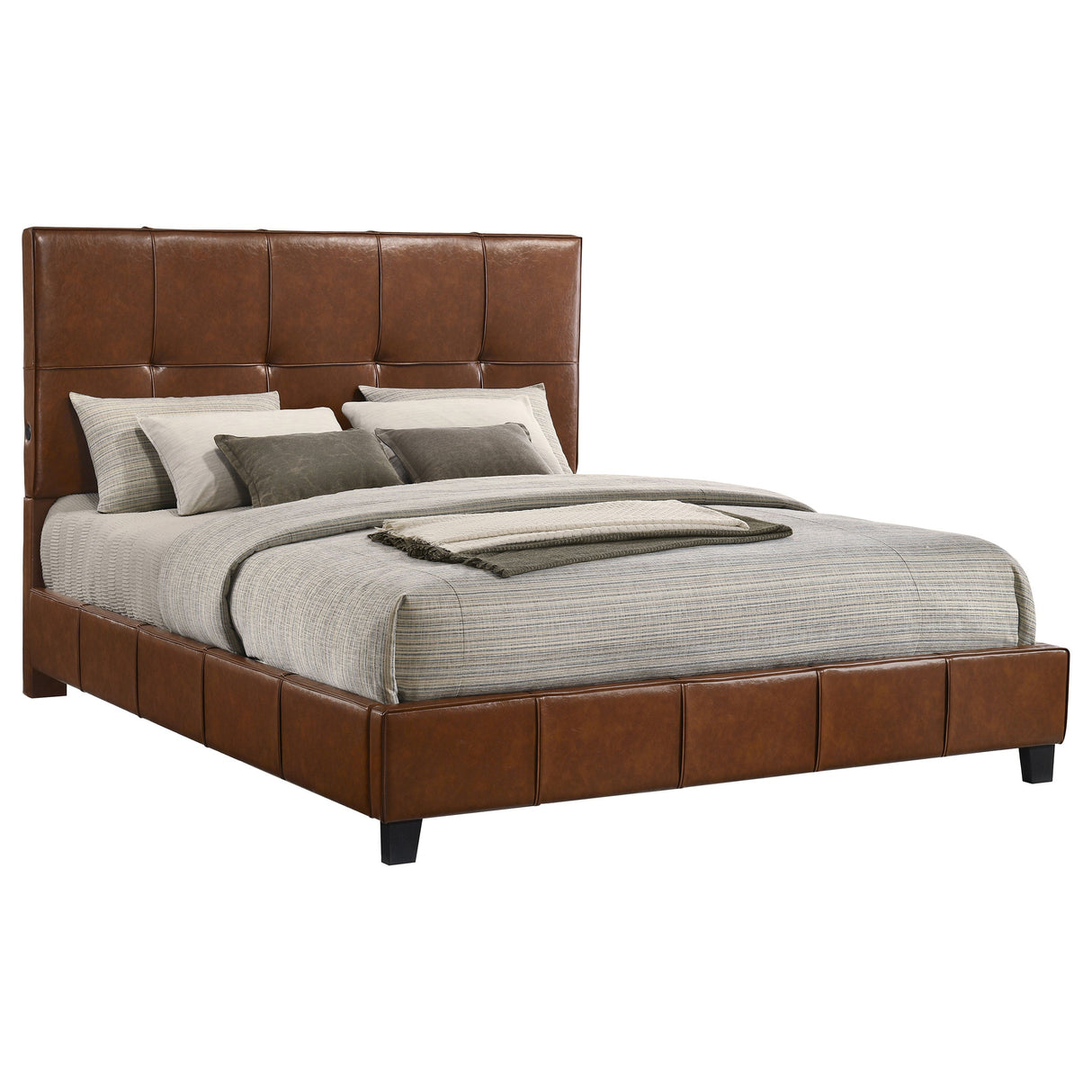 Farrell Brown Eastern King Leatherette Upholstered Panel Bed by Coaster at Eve Furniture