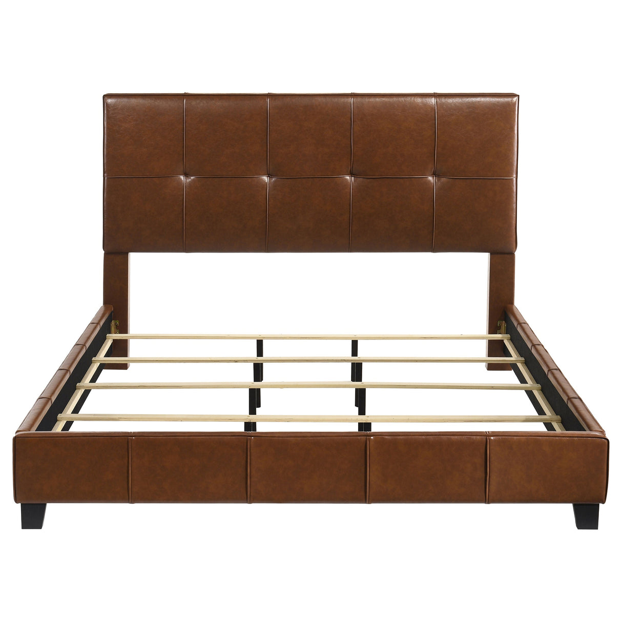 Farrell Brown Eastern King Leatherette Upholstered Panel Bed by Coaster at Eve Furniture