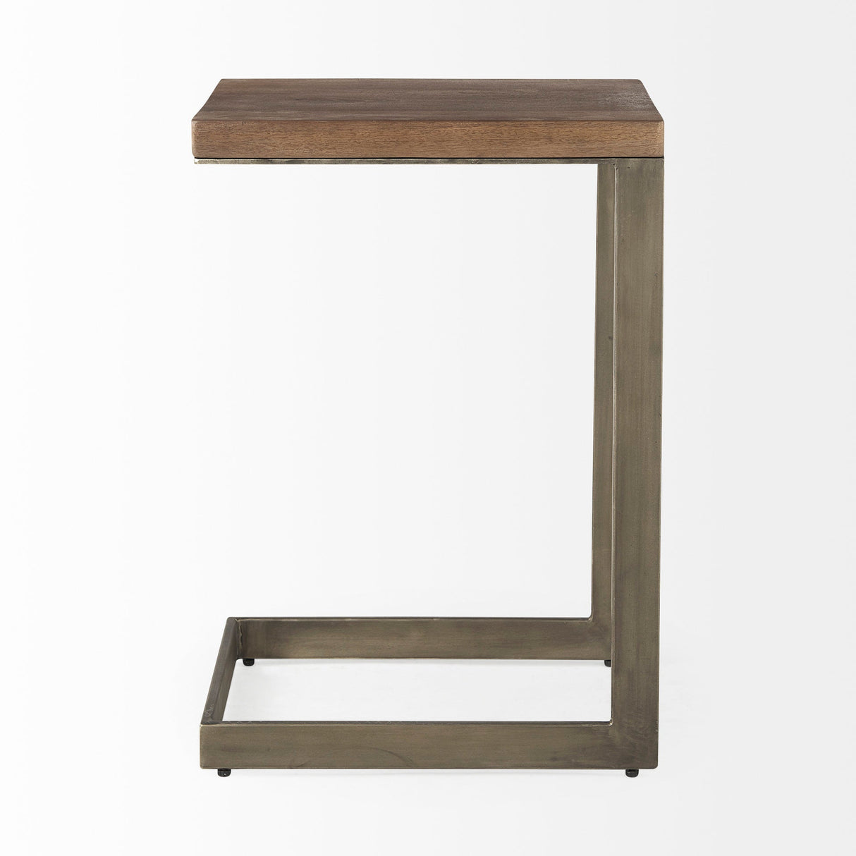 Faye 14L x 18W x 26H Medium Brown Wood W/ Antique Nickel Finished Metal Base C Side Table by Mercana at Eve Furniture