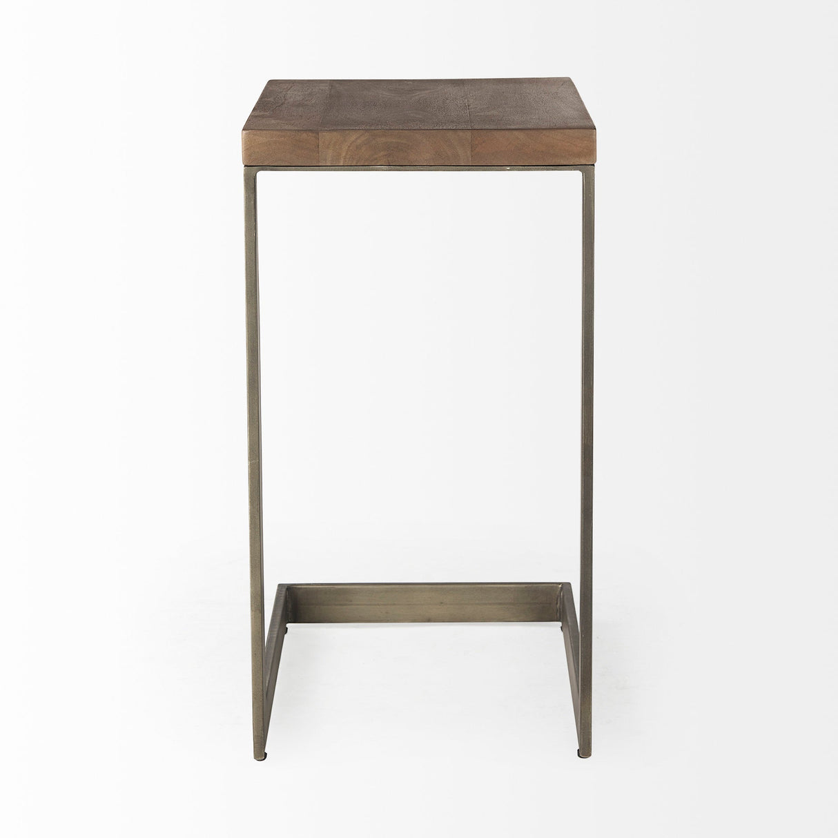 Faye 14L x 18W x 26H Medium Brown Wood W/ Antique Nickel Finished Metal Base C Side Table by Mercana at Eve Furniture
