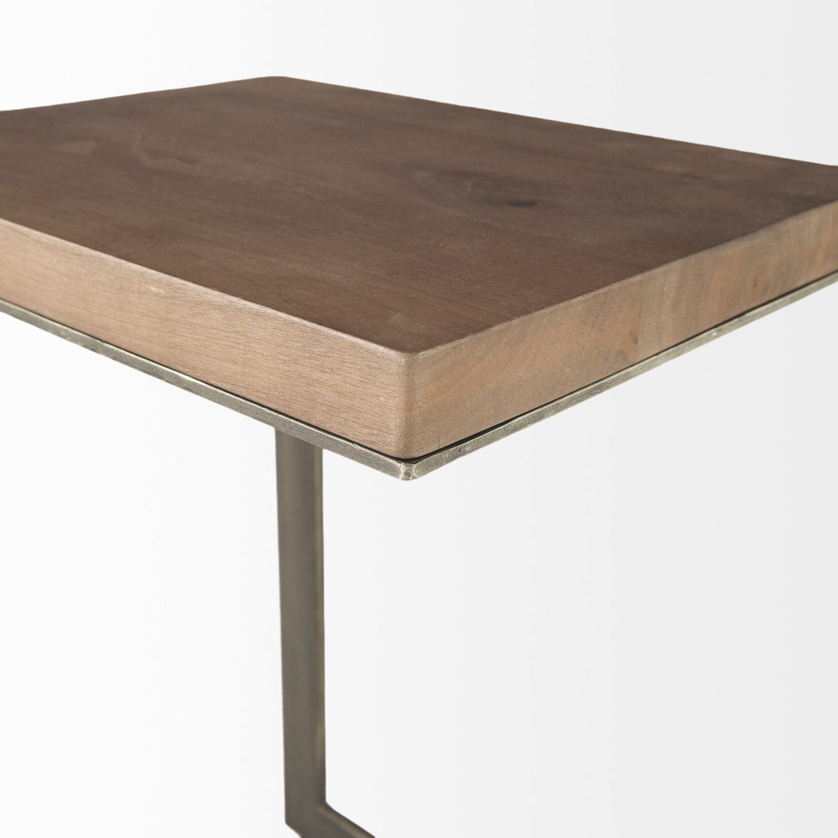 Faye 14L x 18W x 26H Medium Brown Wood W/ Antique Nickel Finished Metal Base C Side Table by Mercana at Eve Furniture
