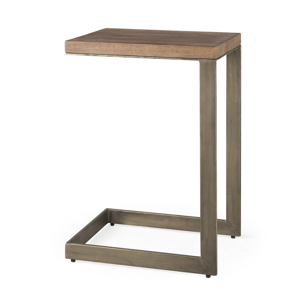 Faye 14L x 18W x 26H Medium Brown Wood W/ Antique Nickel Finished Metal Base C Side Table by Mercana at Eve Furniture