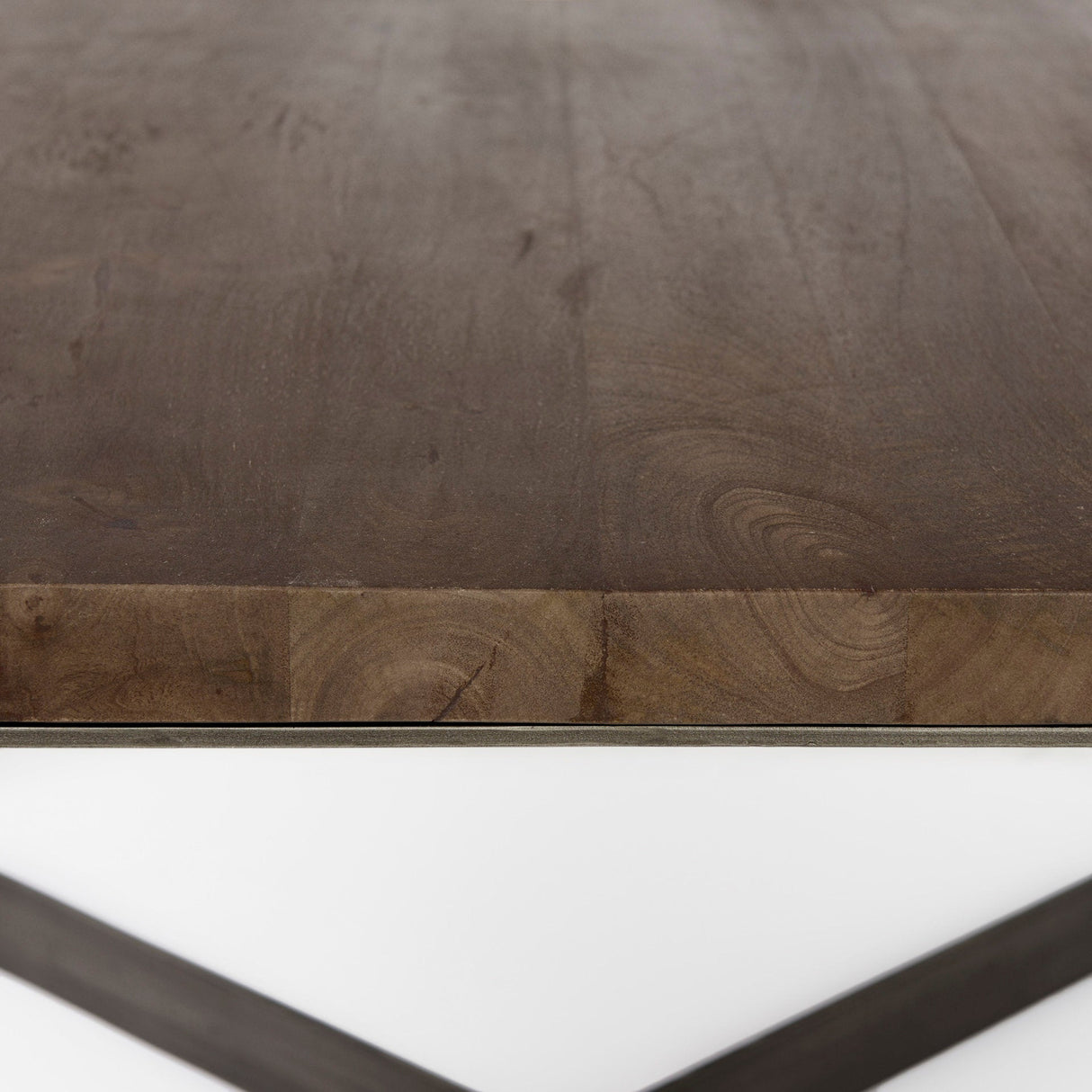 Faye Medium Brown Wood W/Antique Nickel Metal Base Square Coffee Table by Mercana at Eve Furniture
