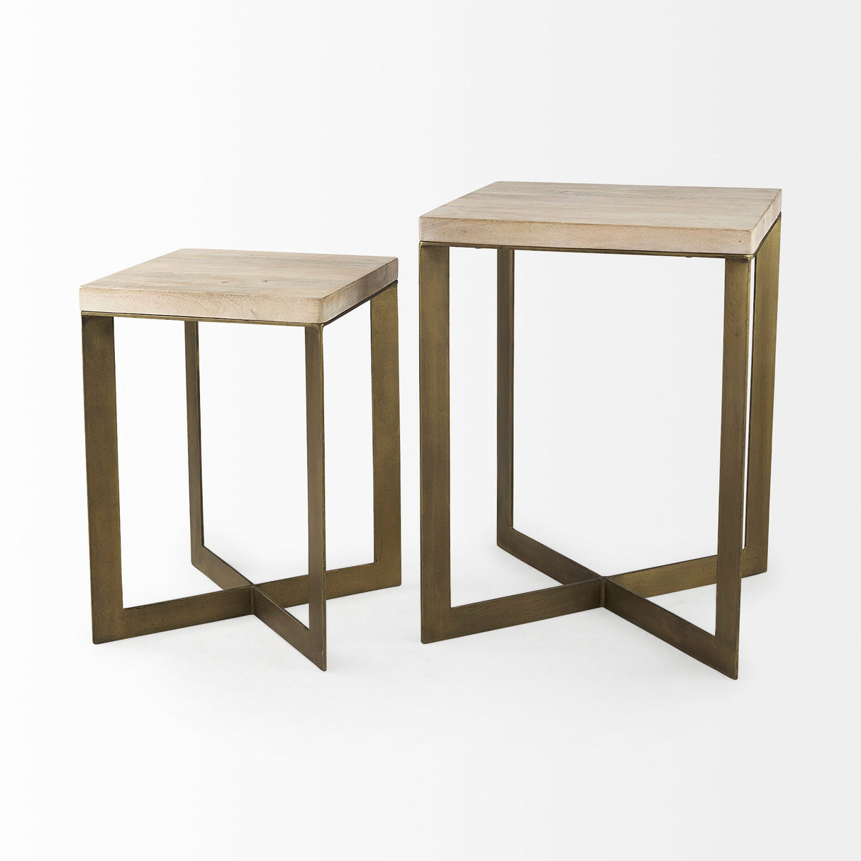 Faye (Set of 2) 19L x 19W x 26H Beige Finished Wood W/ Gold Metal Base Accent Tables by Mercana at Eve Furniture