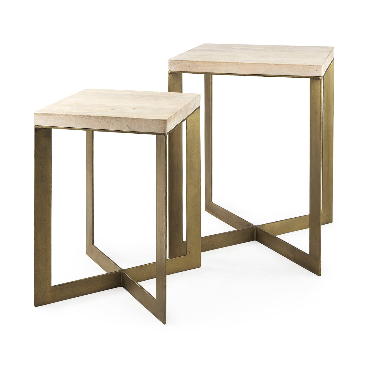 Faye (Set of 2) 19L x 19W x 26H Beige Finished Wood W/ Gold Metal Base Accent Tables by Mercana at Eve Furniture