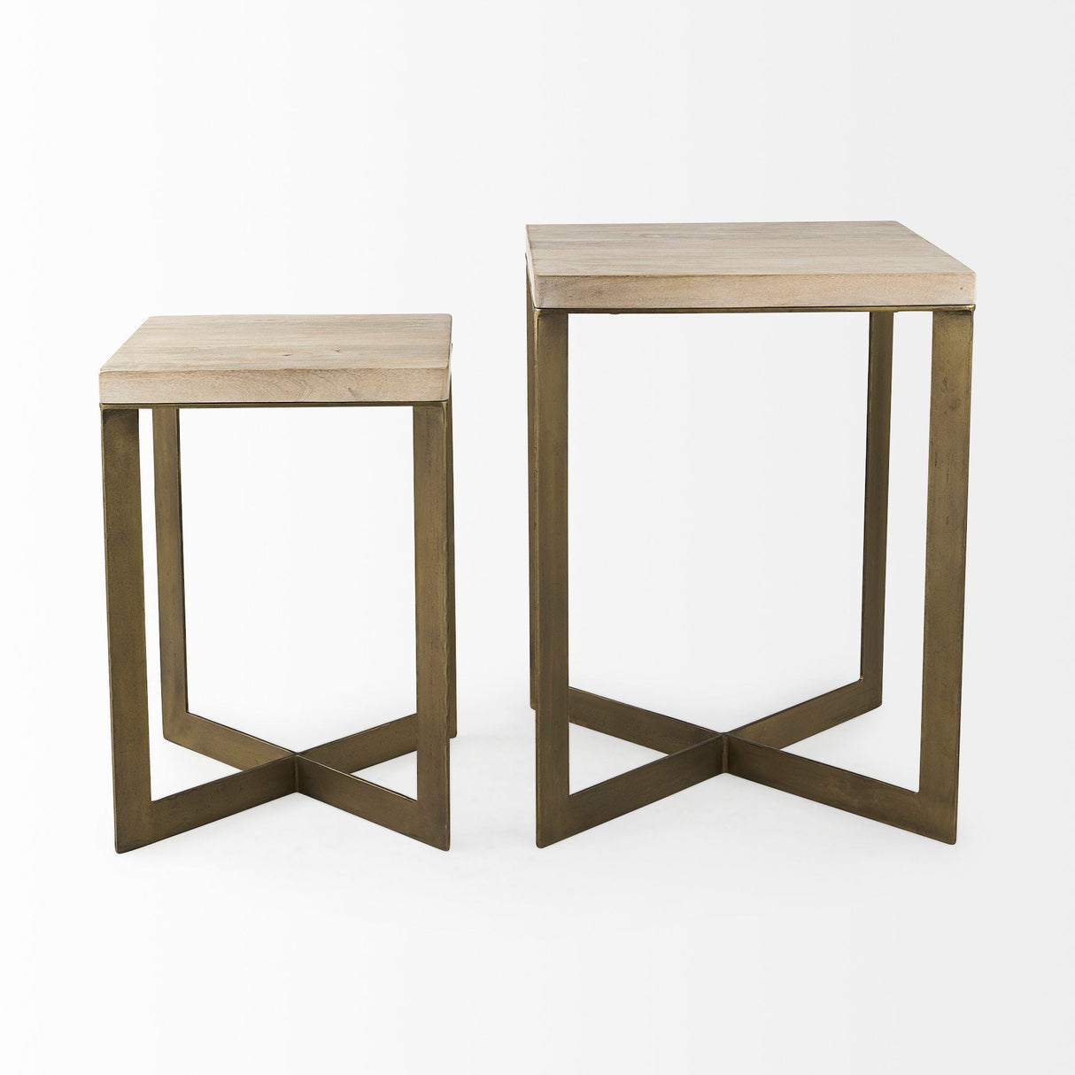 Faye (Set of 2) Beige Finished Wood W/ Gold Metal Base Accent Tables by Mercana at Eve Furniture