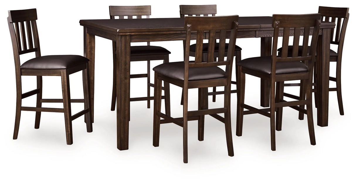 Haddigan Dark Brown Counter Height Dining Table with 6 Barstools