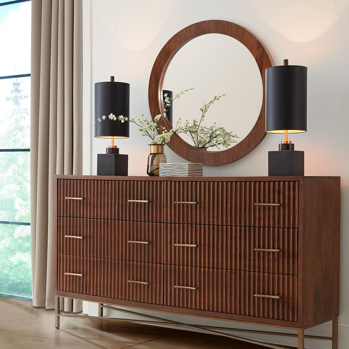 Cosmopolitan 42" Round Mirror in Honey Brown by Home Trends & Design at Eve Furniture