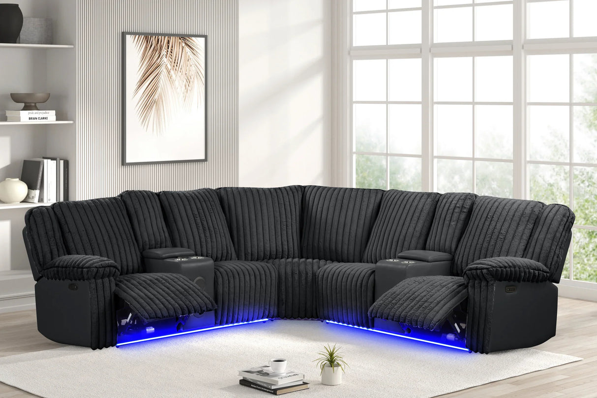 Flash Cord Fabric Power Reclining Sectional by Happy Homes at Eve Furniture