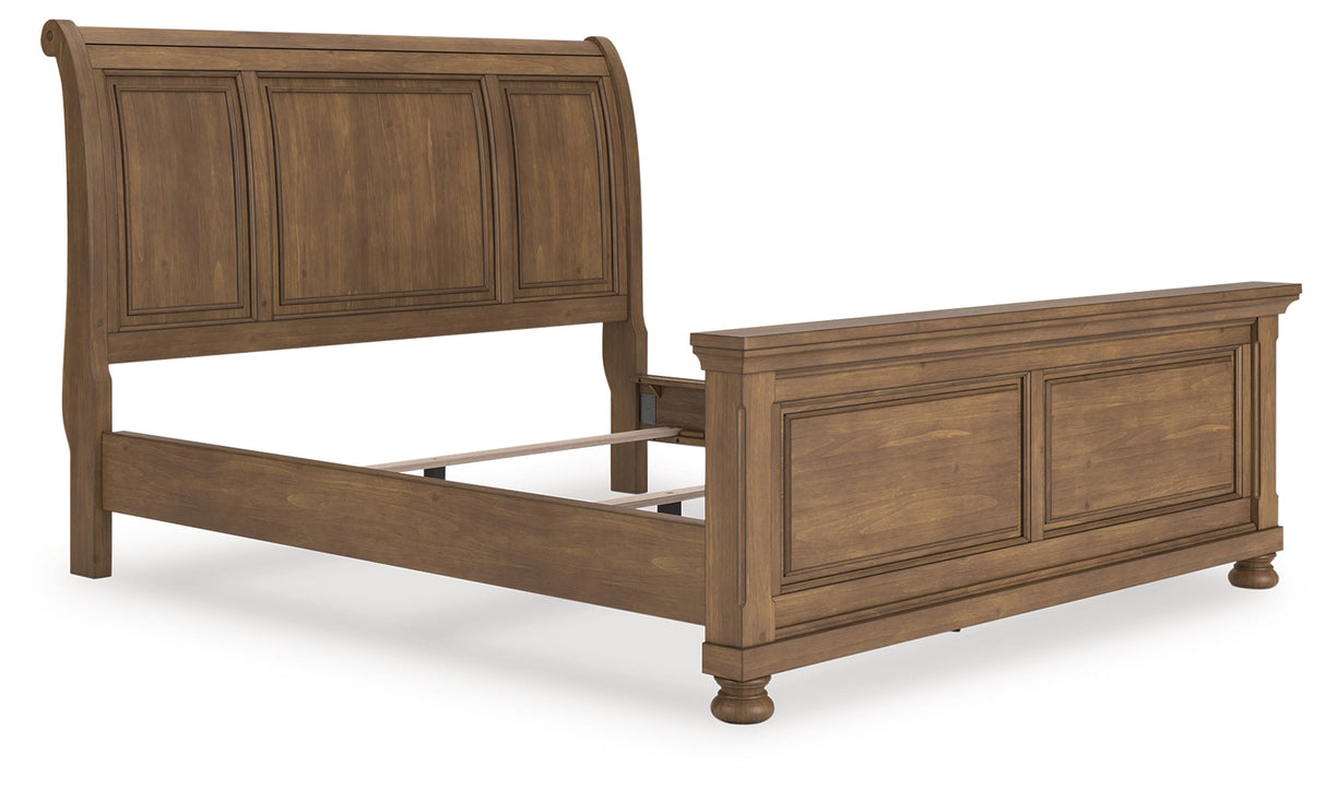 Feddinger Medium Brown California King Sleigh Bed by Ashley at Eve Furniture