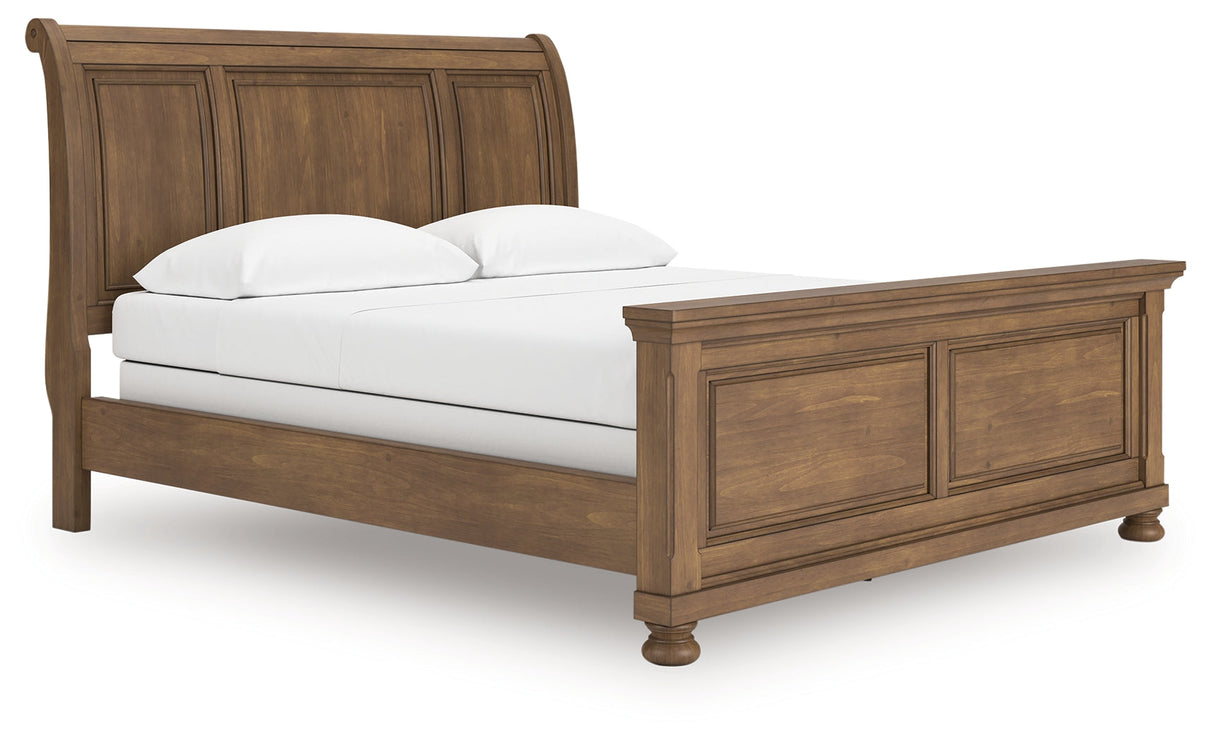 Feddinger Medium Brown California King Sleigh Bed by Ashley at Eve Furniture