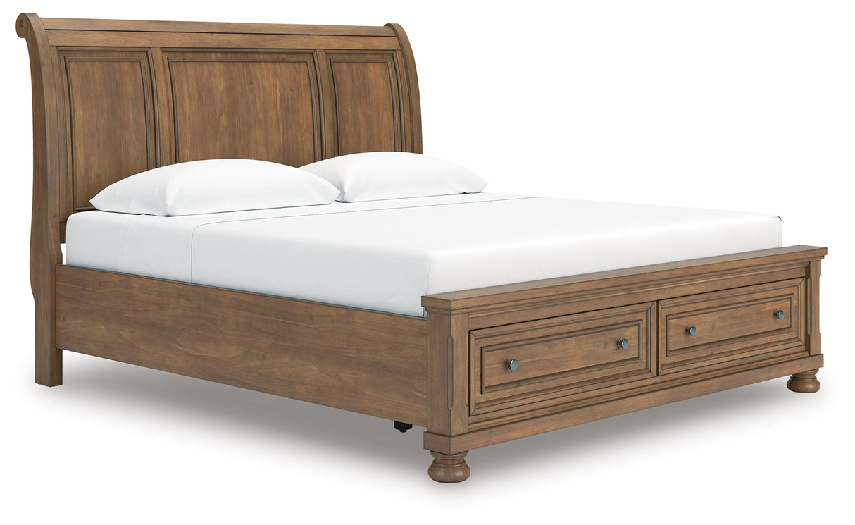 Feddinger Medium Brown King Storage Sleigh Bed by Ashley at Eve Furniture
