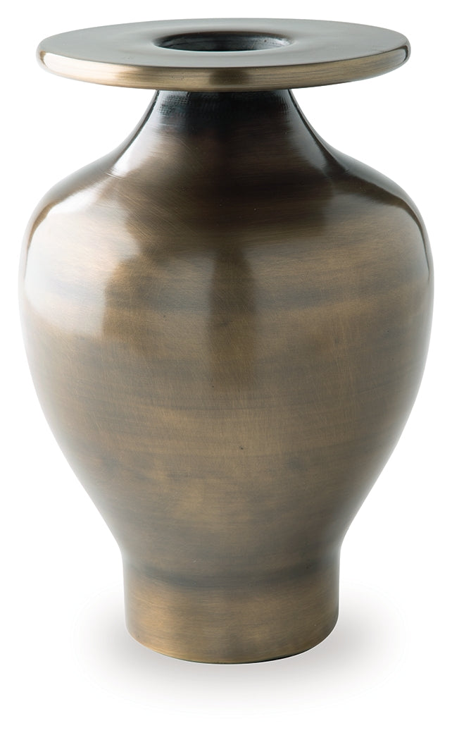 Fedorleigh Antique Brass Finish Vase by Ashley at Eve Furniture
