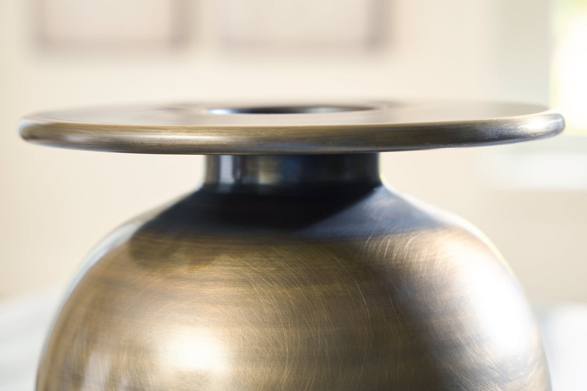 Fedorleigh Antique Brass Finish Vase by Ashley at Eve Furniture