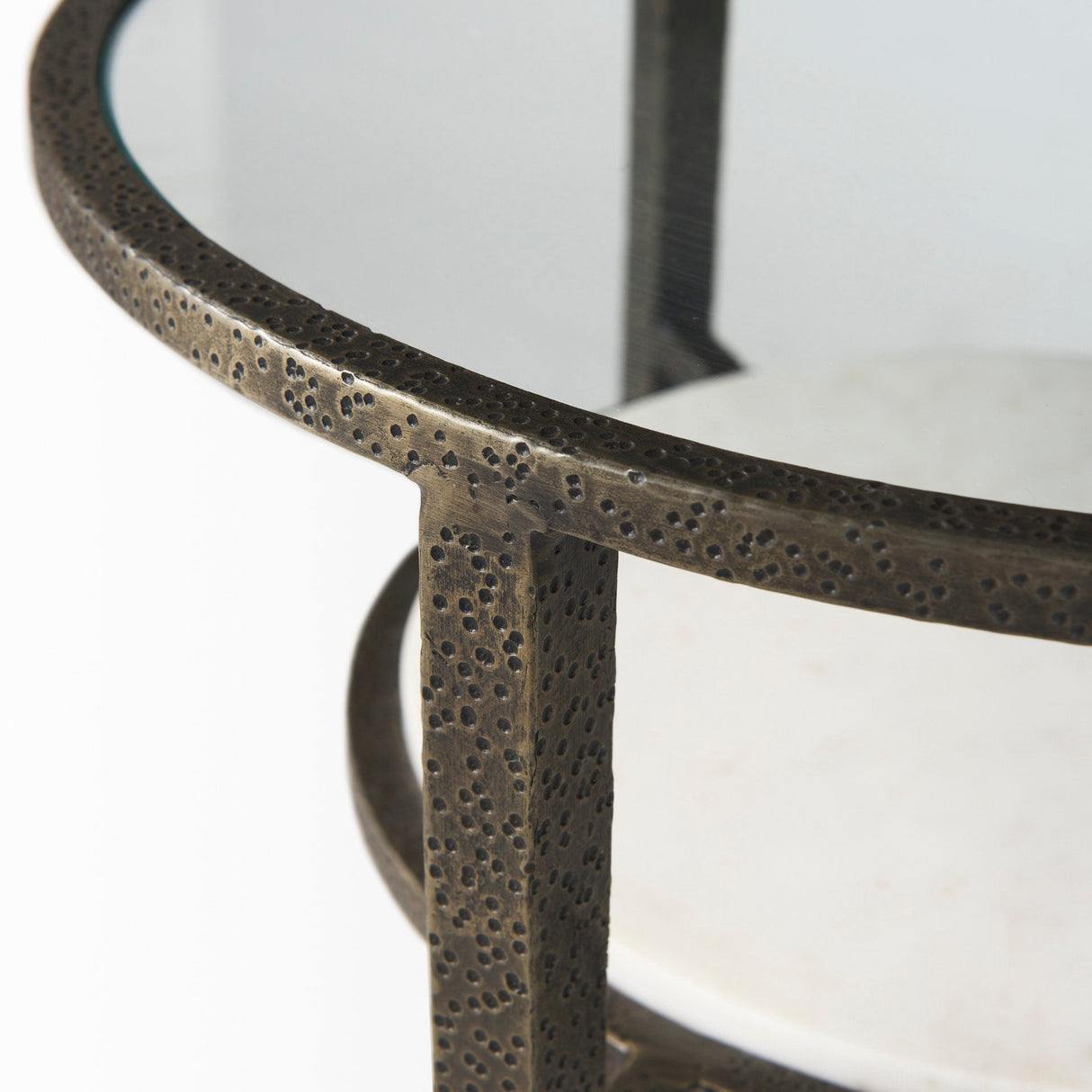 Felicity 15.8L X 15.8W X 22.5H Glass Top W/ White Marble Shelf and Antique Gold Base End/Side Table by Mercana at Eve Furniture