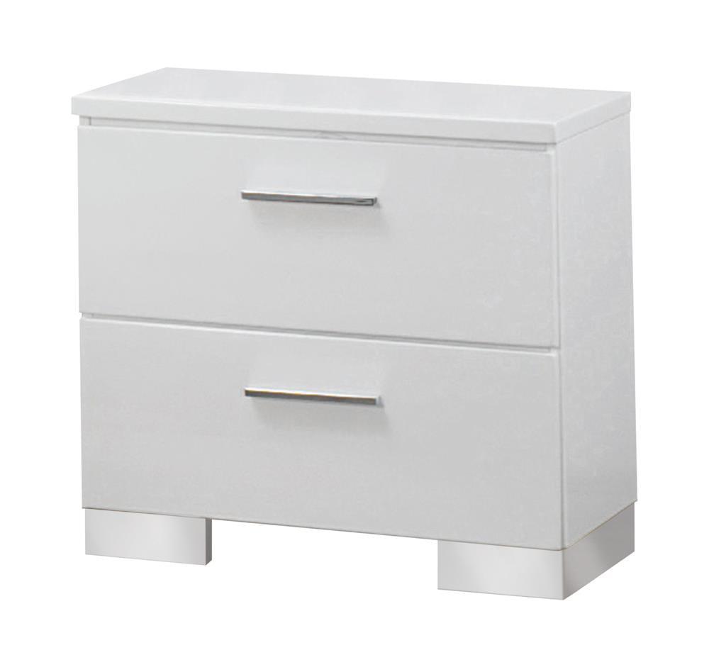 Felicity Glossy White 2-Drawer Nightstand by Coaster at Eve Furniture