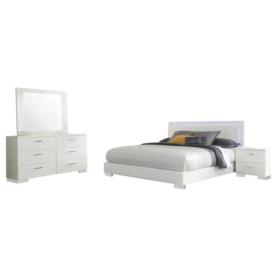 Felicity Glossy White 4-Piece Queen Bedroom Set with LED Light Headboard by Coaster at Eve Furniture