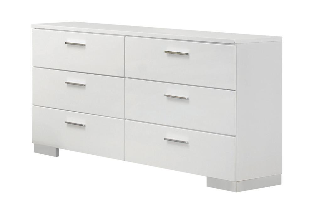 Felicity Glossy White 6-Drawer Dresser by Coaster at Eve Furniture
