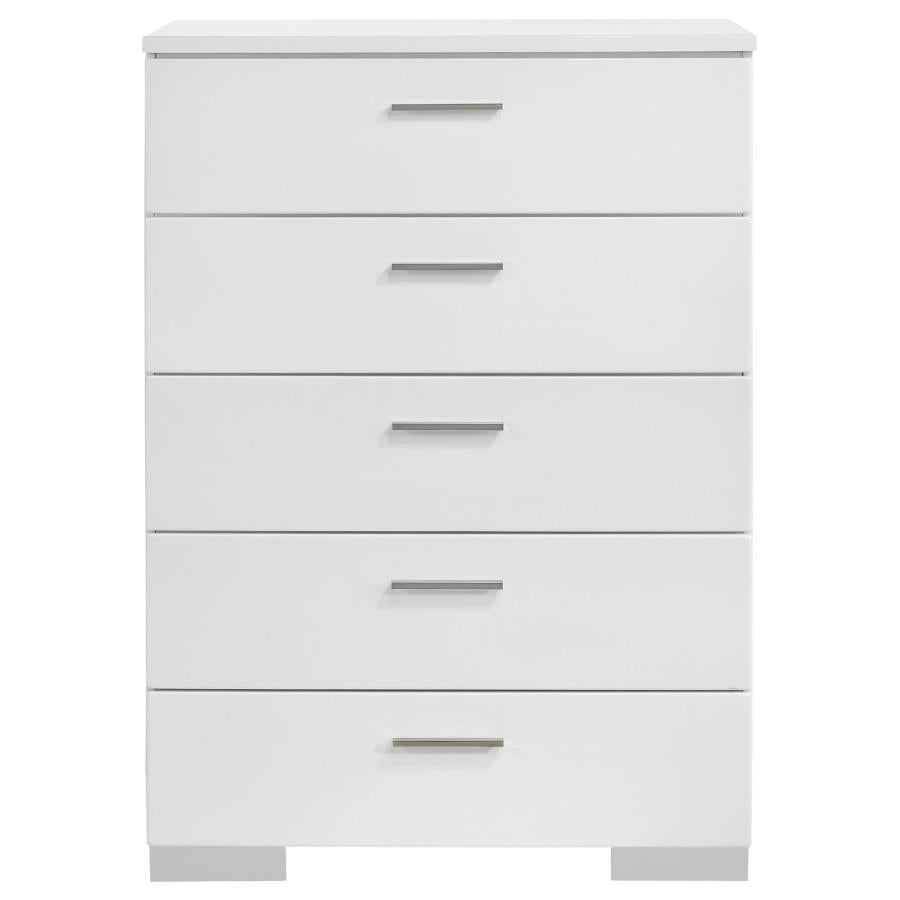 Felicity Glossy White 6-Piece Eastern King Bedroom Set with Plank Headboard by Coaster at Eve Furniture