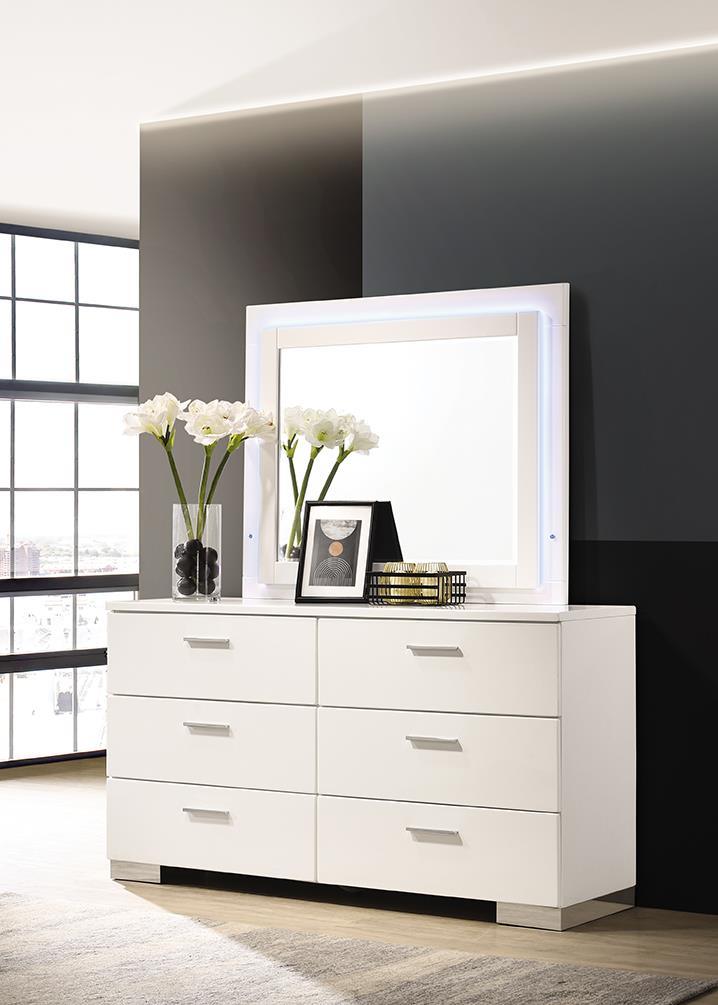 Felicity Glossy White LED Light Mirror by Coaster at Eve Furniture