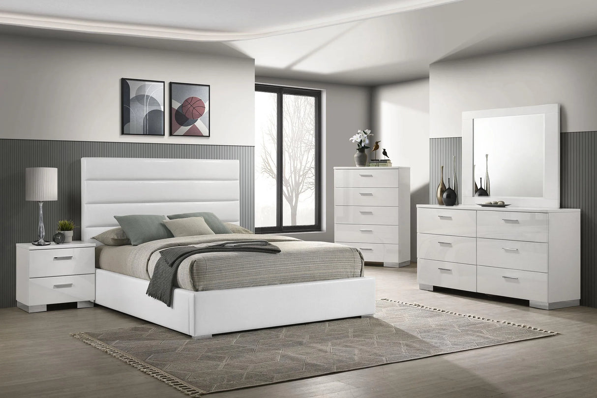 Felicity White Upholstered Eastern King Platform Bed by Coaster at Eve Furniture