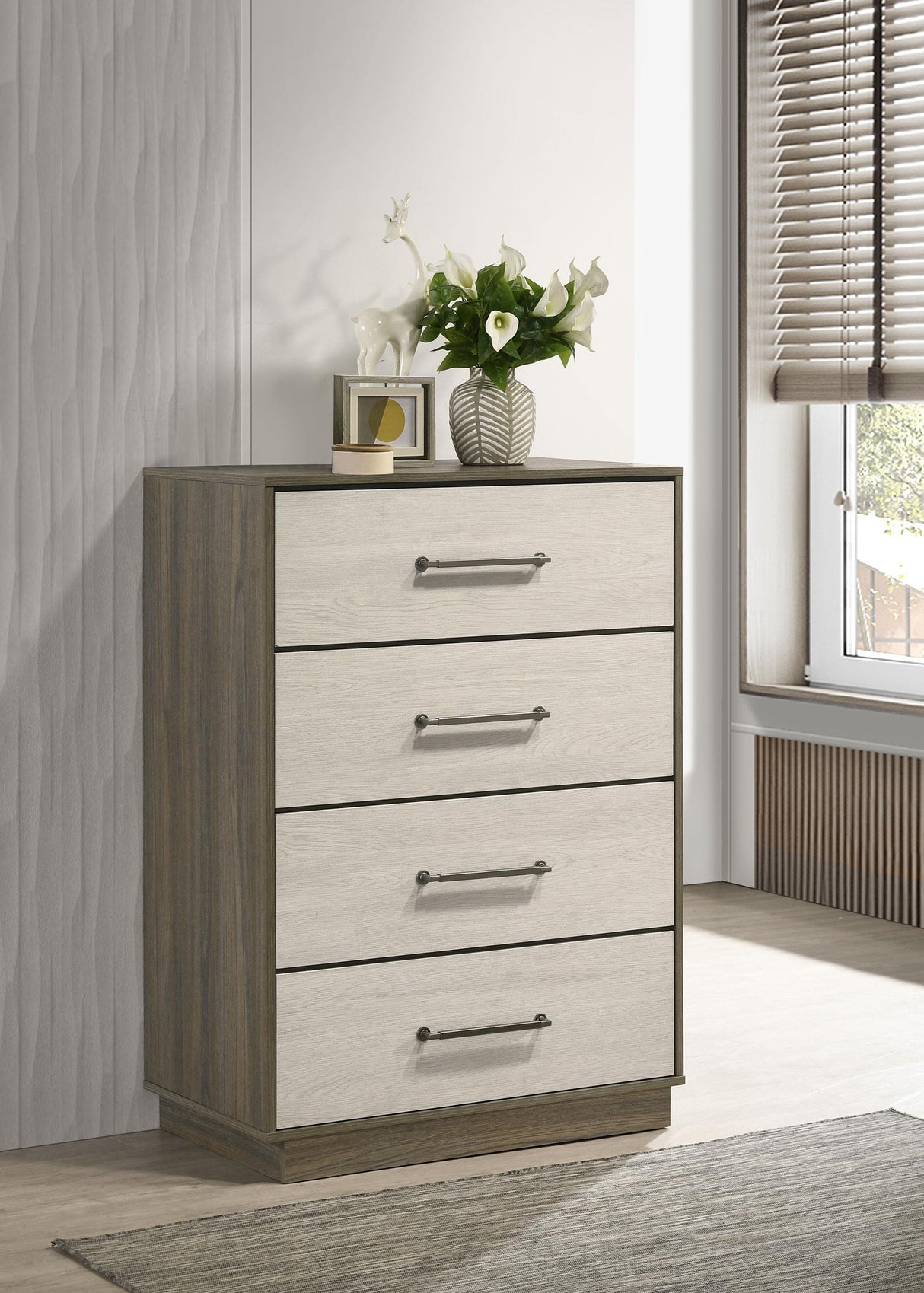 Fenwick 4-drawer Chest of Drawers Grey Oak by Coaster at Eve Furniture