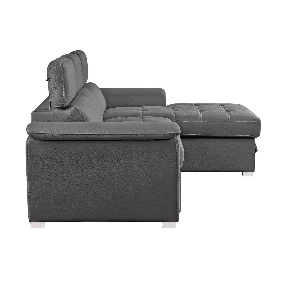 Ferriday Gray 2-Piece Sectional with Adjustable Headrests, Pull-out Bed and Right Chaise with Hidden Storage by Homelegance at Eve Furniture