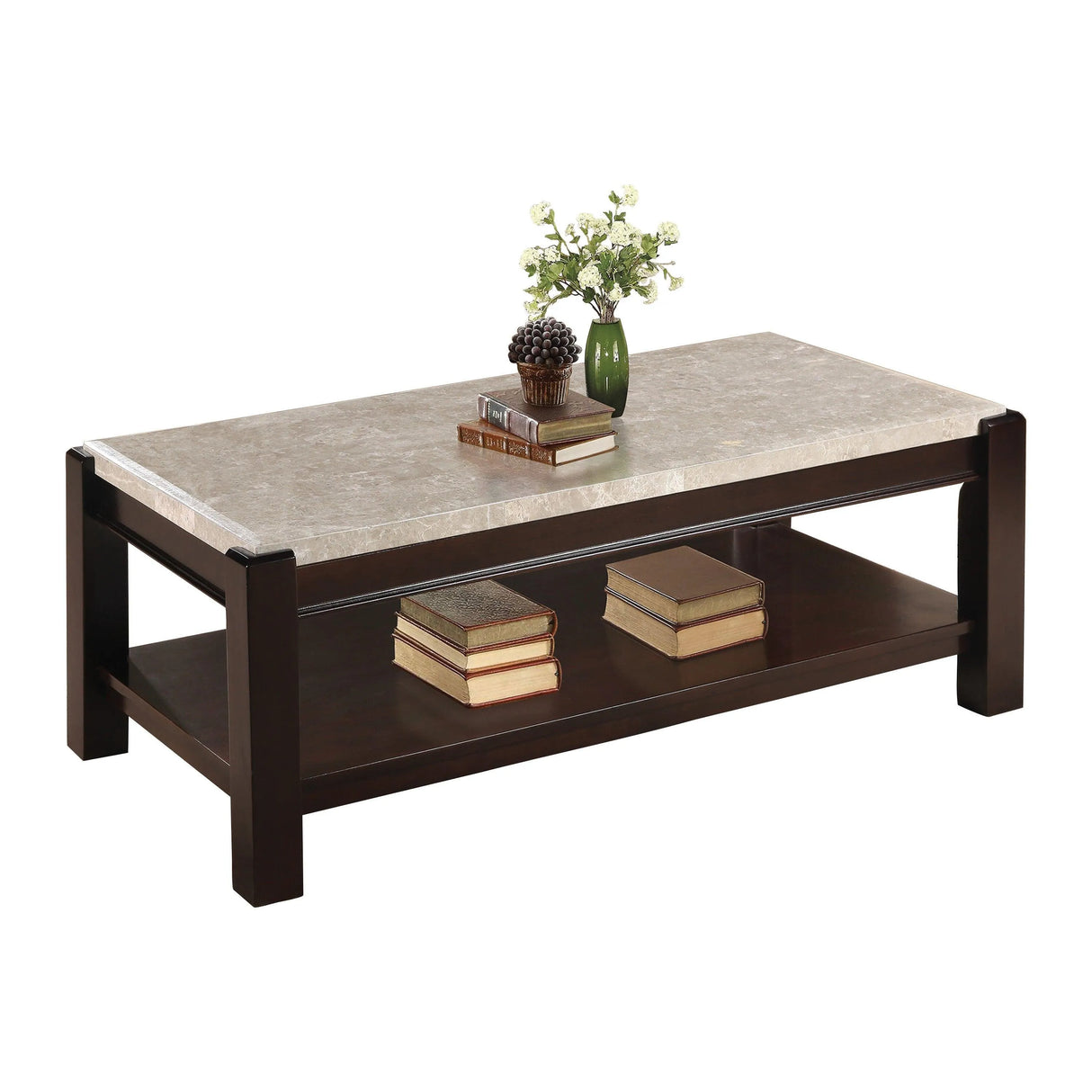 Festus Dark Cherry Marble-Top Cocktail Table by Homelegance at Eve Furniture