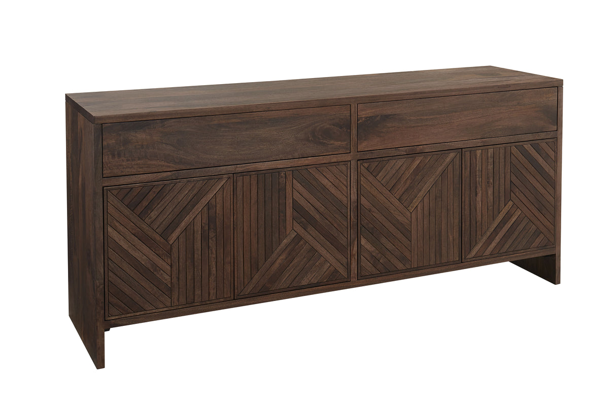 Fevano Four Door Two Drawer Solid Wood Sideboard in Smoked Brown by Modus Furniture at Eve Furniture