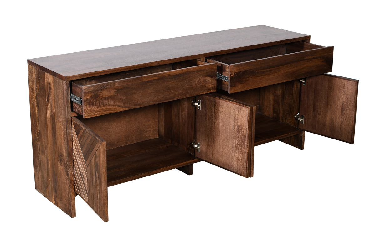 Fevano Four Door Two Drawer Solid Wood Sideboard in Smoked Brown by Modus Furniture at Eve Furniture