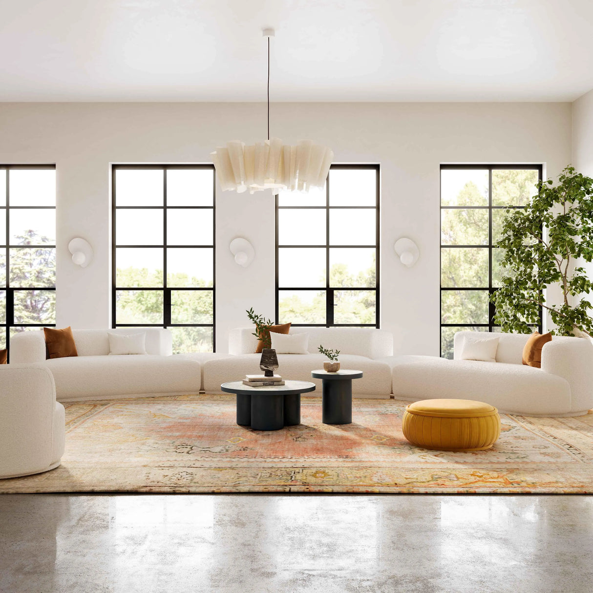 Fickle Cream Boucle Swivel Ottoman by TOV Furniture at Eve Furniture