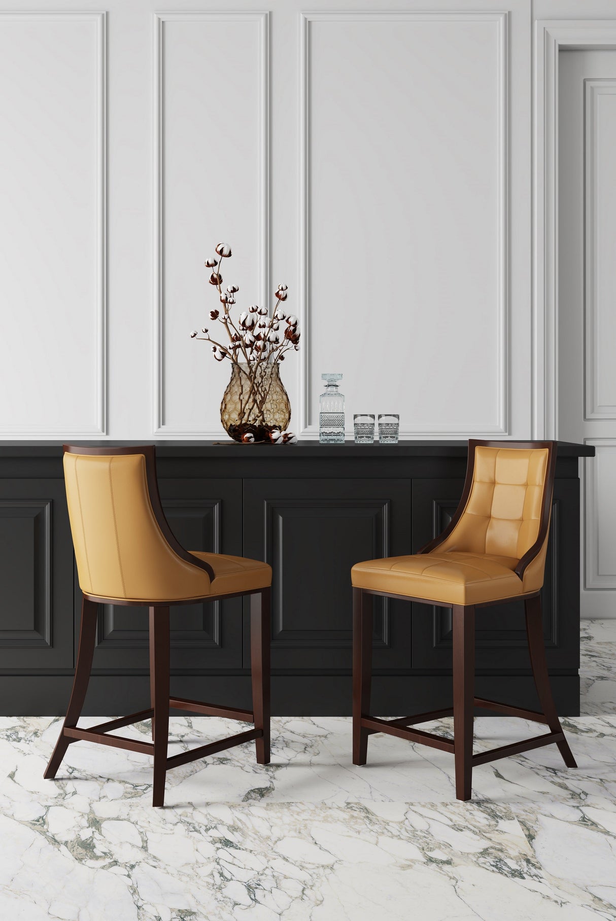 Fifth Ave Counter Stool in Camel and Dark Walnut by Manhattan Comfort at Eve Furniture