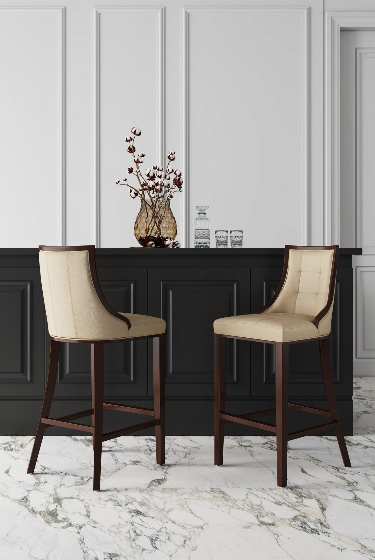 Fifth Ave Counter Stool in Cream and Dark Walnut (set of 2) by Manhattan Comfort at Eve Furniture