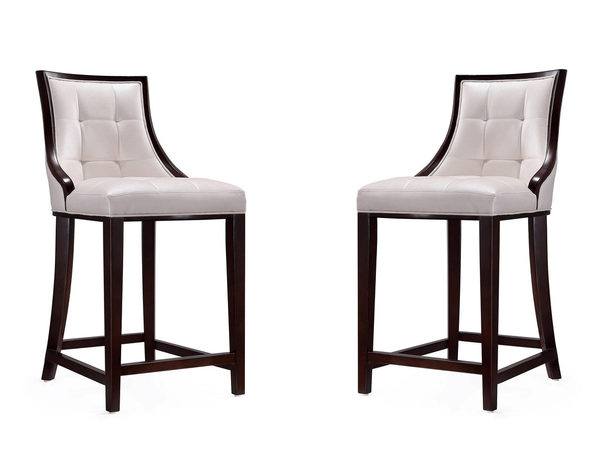 Fifth Ave Counter Stool in Pearl White and Walnut (set of 2) by Manhattan Comfort at Eve Furniture