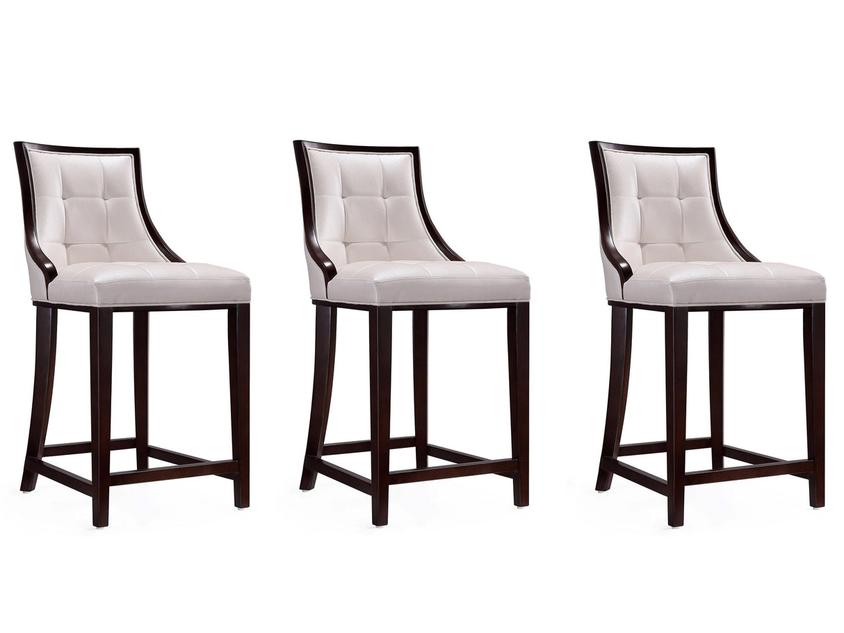 Fifth Ave Counter Stool in Pearl White and Walnut (set of 3) by Manhattan Comfort at Eve Furniture