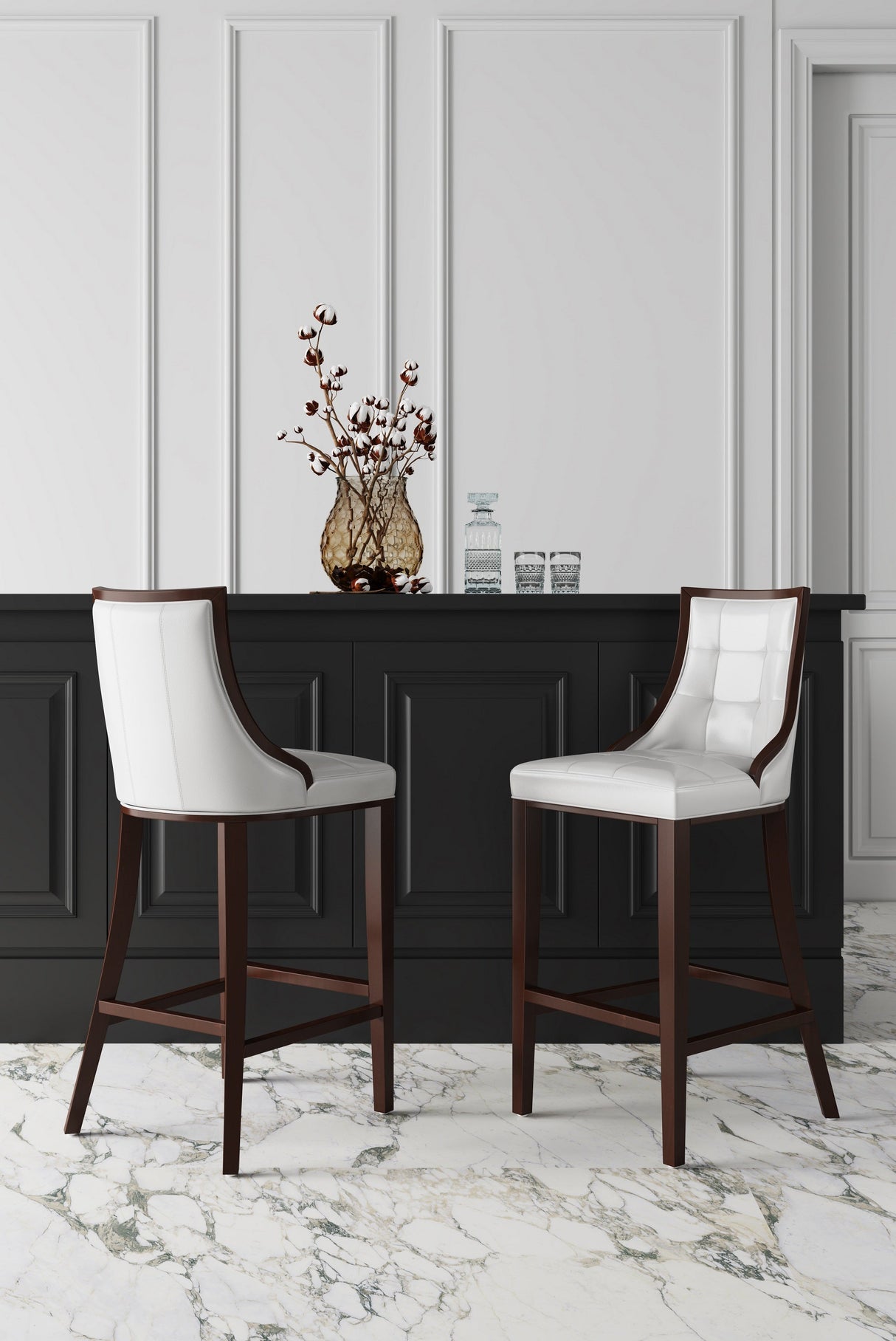Fifth Avenue Bar Stool in Pearl White and Walnut by Manhattan Comfort at Eve Furniture