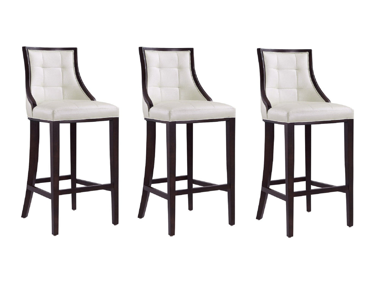 Fifth Avenue Bar Stool in Pearl White and Walnut (set of 3) by Manhattan Comfort at Eve Furniture
