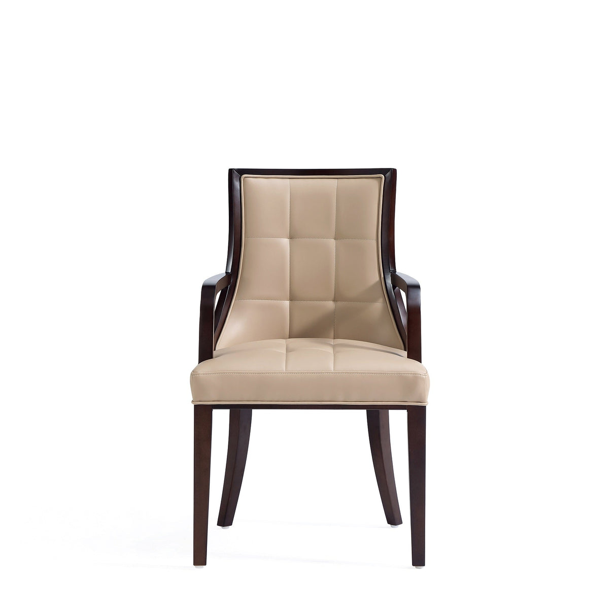 Fifth Avenue Faux Leather and Velvet Dining Armchair in Tan and Walnut (set of 2) by Manhattan Comfort at Eve Furniture