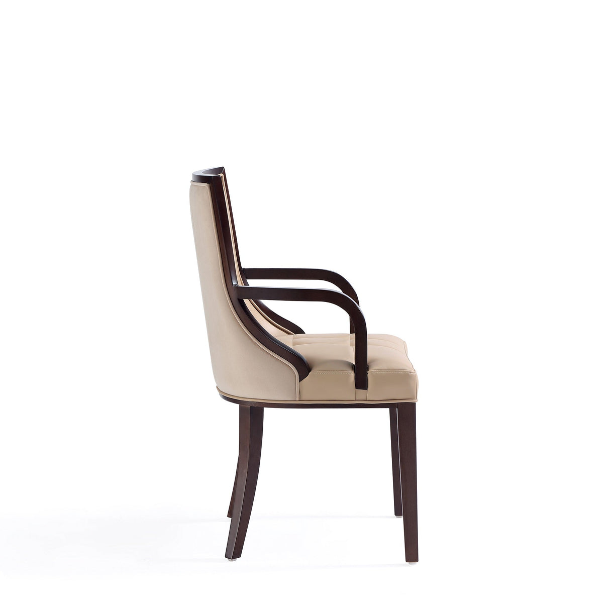 Fifth Avenue Faux Leather and Velvet Dining Armchair in Tan and Walnut (set of 2) by Manhattan Comfort at Eve Furniture