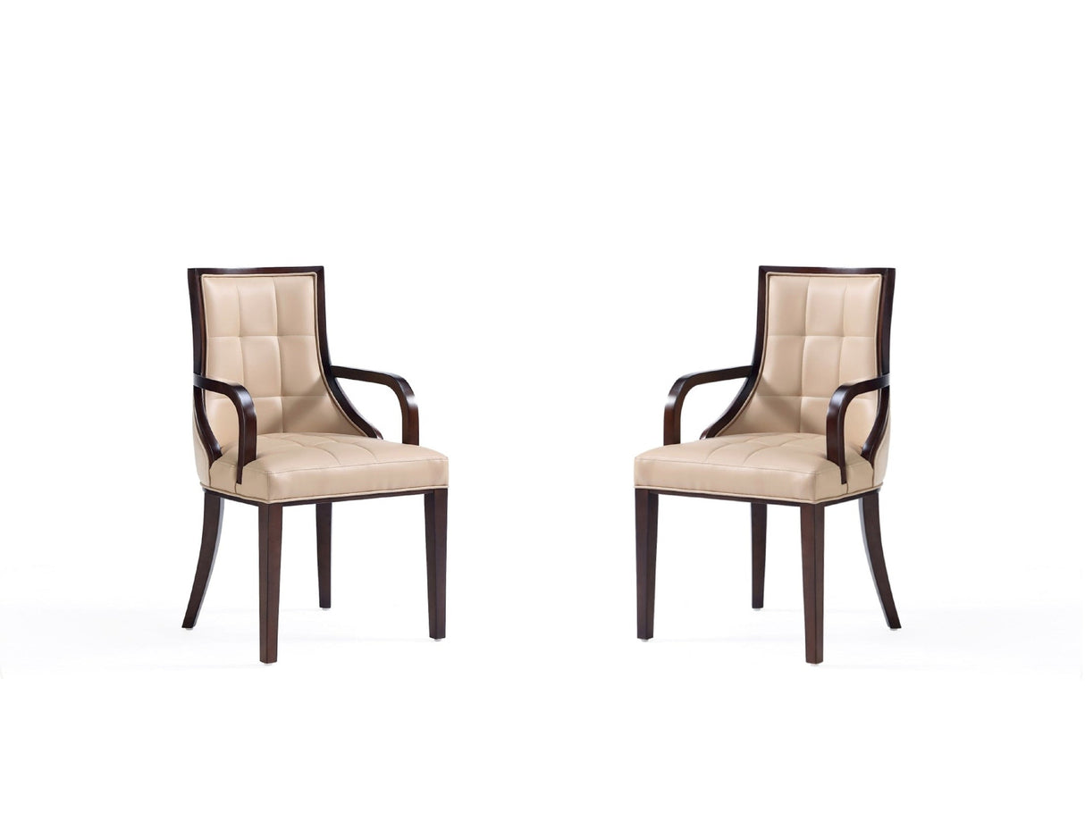 Fifth Avenue Faux Leather and Velvet Dining Armchair in Tan and Walnut (set of 2) by Manhattan Comfort at Eve Furniture