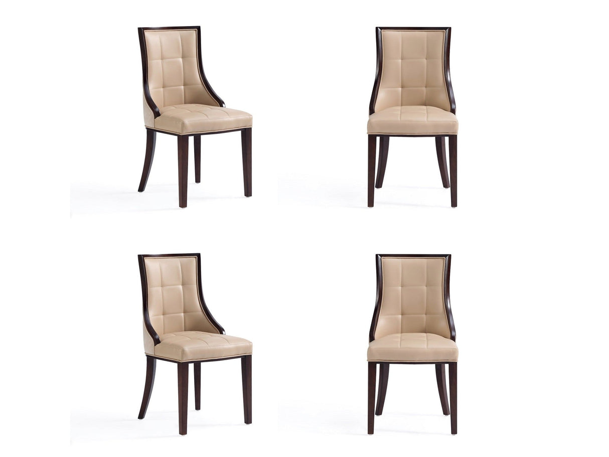 Fifth Avenue Faux Leather and Velvet Dining Chair in Tan and Walnut (set of 4) by Manhattan Comfort at Eve Furniture