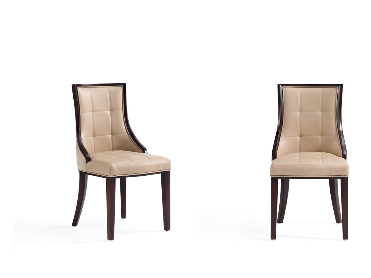 Fifth Avenue Faux Leather and Velvet Dining Chair (Set of Two) in Tan and Walnut by Manhattan Comfort at Eve Furniture
