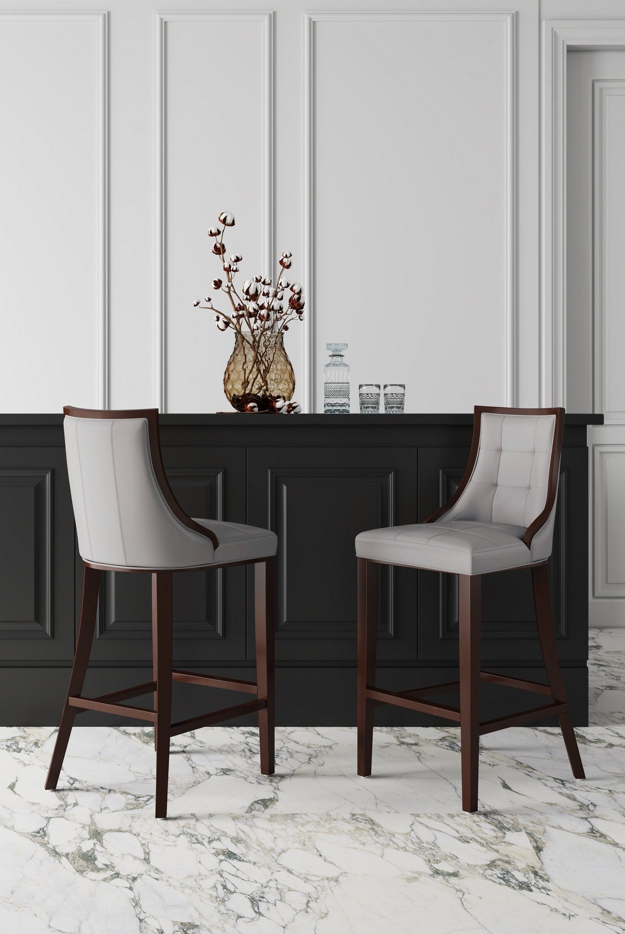Fifth Avenue Faux Leather Barstool in Light Grey (set of 2) by Manhattan Comfort at Eve Furniture