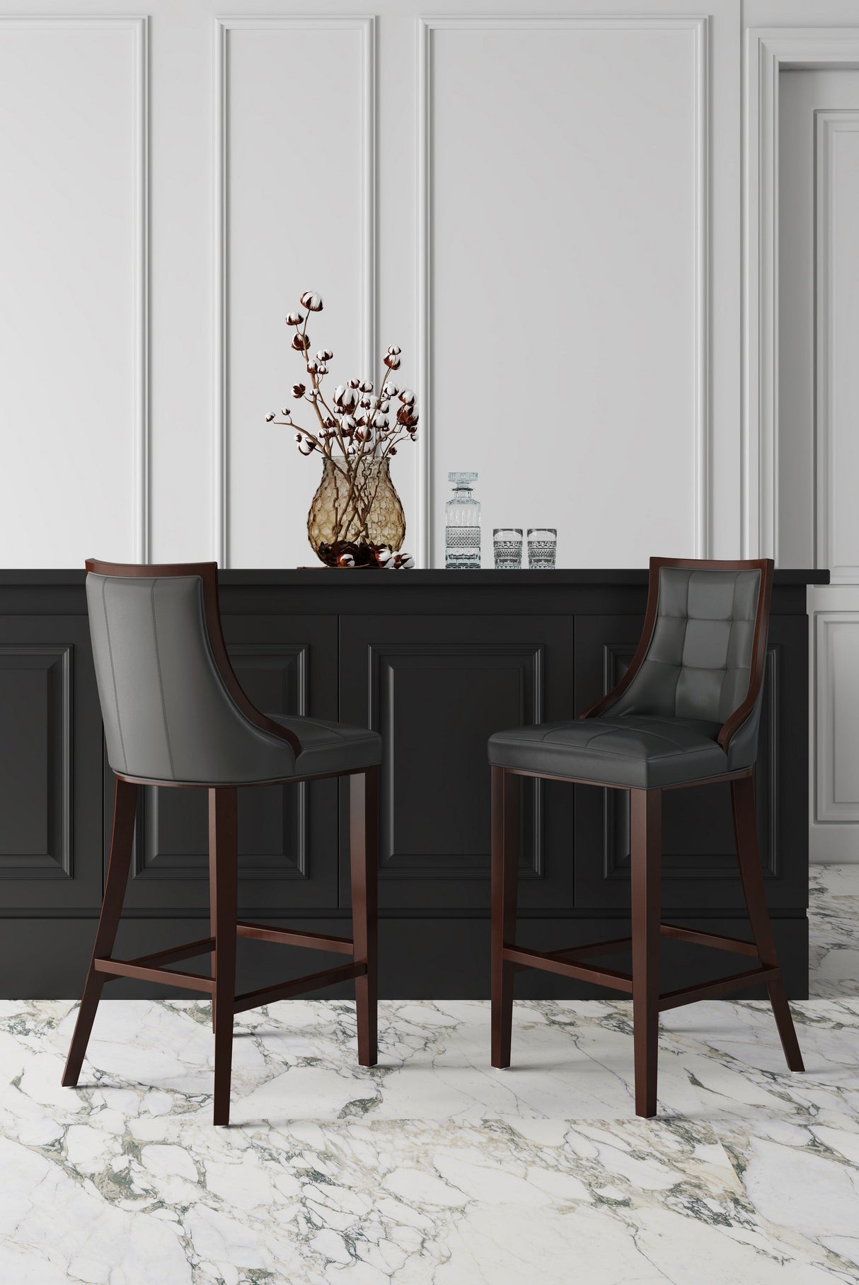 Fifth Avenue Faux Leather Barstool in Pebble Grey by Manhattan Comfort at Eve Furniture